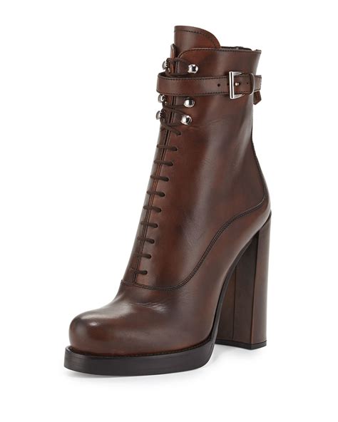 prada lace-up platfrom leather ankle boots|Prada 55 leather ankle boots.